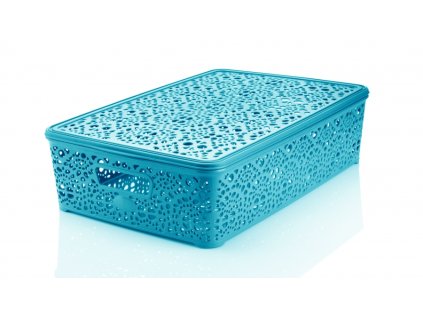 Mega Plast, Košík MONAKO L s víkem, 10,2 x 40,3 x 27 cm, tyrkysový