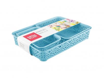 Mega Plast, Set košíky MONAKO XS + S + M, 6,5 x 36 x 27 cm, světle modrý
