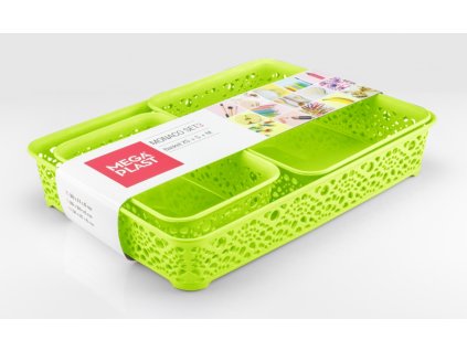Mega Plast, Set košíky MONAKO XS + S + M, 6,5 x 36 x 27 cm, světle zelený