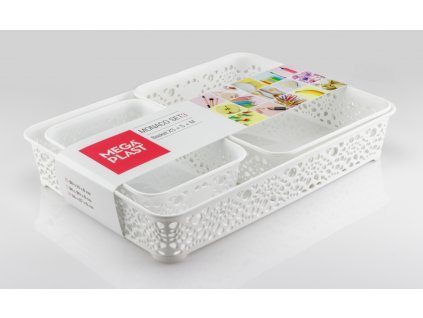 Mega Plast, Set košíky MONAKO XS + S + M, 6,5 x 36 x 27 cm, bílý