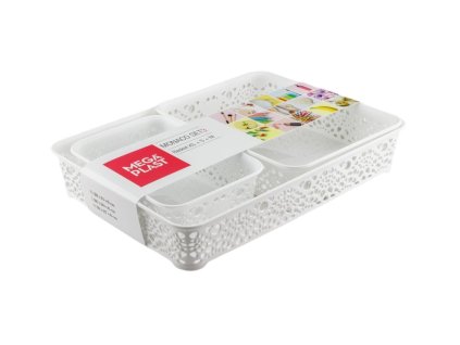 Mega Plast, Set košíky MONAKO XS + S + M, 6,5 x 36 x 27 cm, bílý