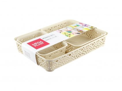 Mega Plast, Set košíky MONAKO XS + S + M, 6,5 x 36 x 27 cm, krémový