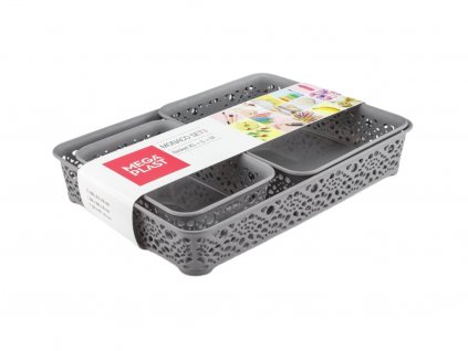 Mega Plast, Set košíky MONAKO XS + S + M, 6,5 x 36 x 27 cm, šedá metalíza