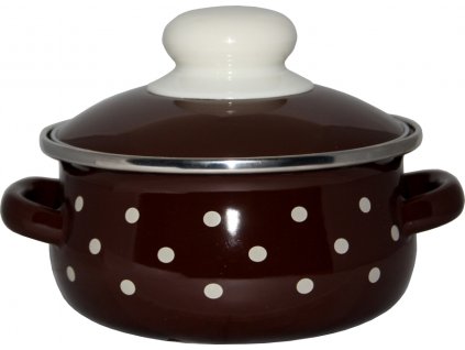Metalac Hnědý puntík, mělký smaltovaný kastrol Elegant s poklicí 12 cm, 0,8 l