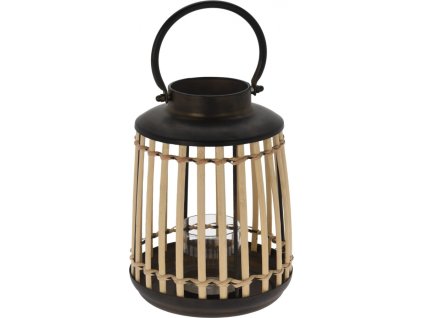 Koopman, Lucerna BAMBUS, průměr 18,5 cm, výška 25 cm, černá/natur
