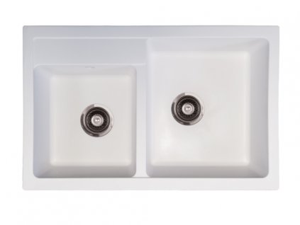 Metalac Inko, dřez X GRANIT QUADRO PLUS 2D, 780 x 500 mm, průměr 90 mm pro sifon, tl. 12 mm (bílý), včetně sifonu