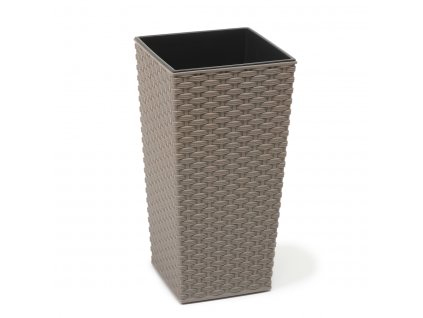 LAMELA, květináč FINEZIA ECO WOOD RATTAN, rozměr 25 x 25 x 46,5 cm, šedý