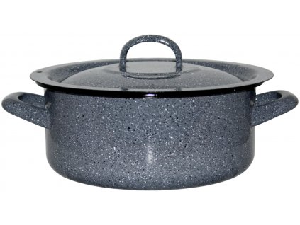 Metalac Kámen, mělký smaltovaný kastrol Klasik s poklicí 12 cm, 0,75 l