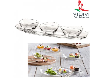 VIDIVI, servírovací set PAPAYA, 1 x podnos (30 x 9,5 cm) plus 3 x miska (0,07 l, průměr 8 cm)