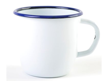 Olymp, smaltovaný kónický hrnek bílý 7 cm, 0,25 l (211/01b) s modrým lemem