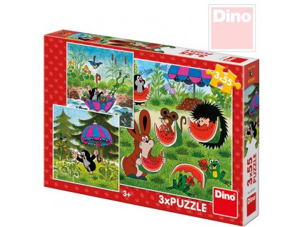 DINO Puzzle Krtek a paraplíčko (Krteček) 18x18cm 3v1 skládačka 3x55 dílků