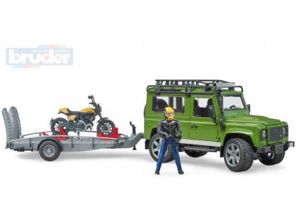 BRUDER 02589 Auto Land Rover set s přívěsem a motoycklem Ducati s figurkou jezdce  + Dárek zdarma