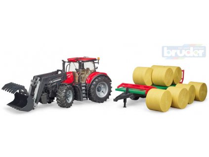 BRUDER 03198 Set traktor CASE IH Optum 300 CVX + čelní nakladač a přepravník balíků  + Dárek zdarma