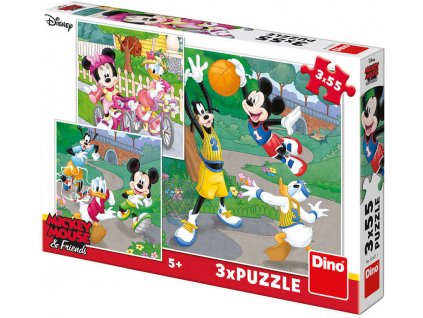 DINO Puzzle 3x55 dílků Mickey a Minnie sportovci 18x18cm skládačka 3v1