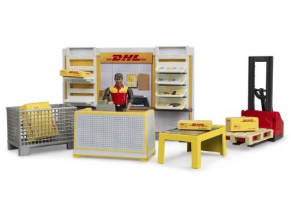 BRUDER 62251 DHL Shop set s figurkou a paletovým vozíkem  + Dárek zdarma