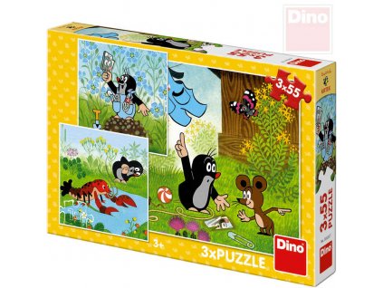 DINO Puzzle 3x55 dílků Krtek a kalhotky (Krteček) 18x18cm skládačka 3v1