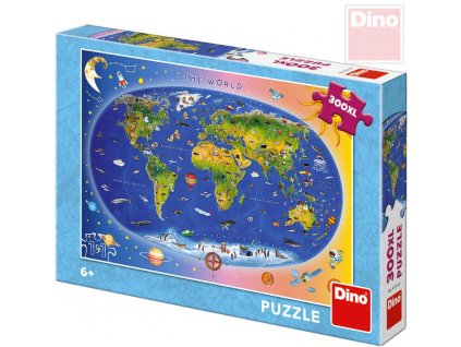 DINO Puzzle XL 300 dílků Mapa světa dětská 47x33cm skládačka v krabici