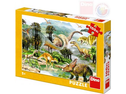 DINO Puzzle 100 dílků XL Život dinosaurů 47x33cm skládačka v krabici