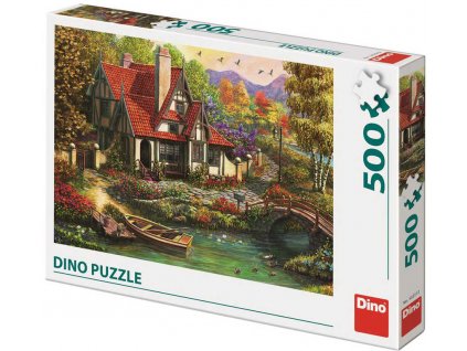 DINO Puzzle 500 dílků Chata u jezera obraz 47x33cm skládačka