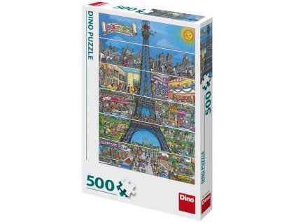DINO Puzzle 500 dílků Paříž Eiffelova věž kreslená 33x47cm skládačka v krabici