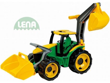 LENA Traktor na písek se lžící a bagrem zelenožlutý plast  + Dárek zdarma