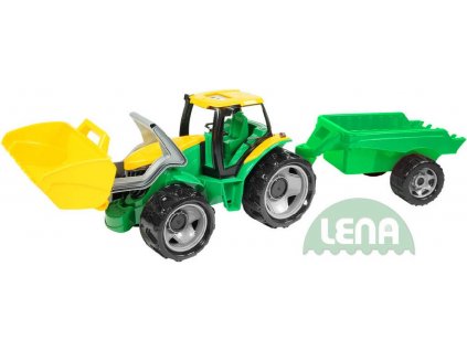 LENA Traktor plastový zelený set se lžící a přívěsem 110cm v krabici  + Dárek zdarma
