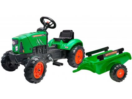 FALK Set baby traktor Super Charger šlapací Zelený vozítko s valníkem  + Dárek zdarma
