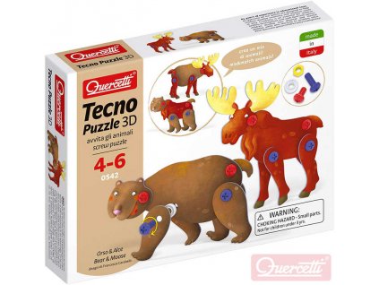 QUERCETTI Tecno Puzzle pohyblivé 3D medvěd + los 26 dílků STAVEBNICE