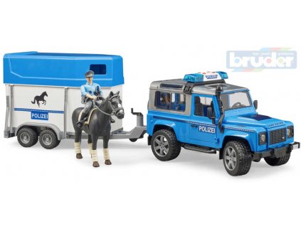 BRUDER 02588 Auto Land Rover policie s přepravníkem set s koněm a figurkou  + Dárek zdarma