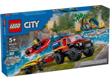 LEGO CITY Auto hasičský vůz 4x4 a záchranný člun 60412 STAVEBNICE  + Dárek zdarma