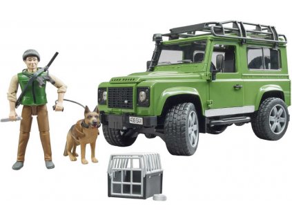 BRUDER 02587 Set auto Land Rover Defender + figurka lovec se psem  + Dárek zdarma
