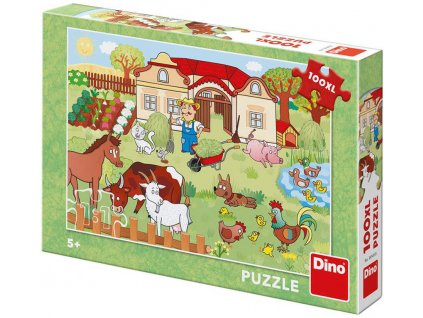 DINO Puzzle XL Zvířátka na statku 100 dílků 47x33cm skládačka v krabici