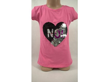 Dievčenské tričko s flitrami - srdce NO! (Farba Krémová, Veľkosť 134)