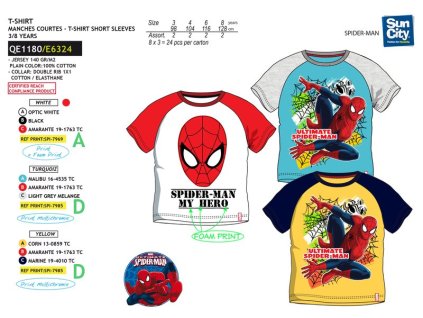 Detske SPIDERMAN tričko krátky rukáv raglán (Farba Žltá, Veľkosť 3r)