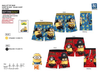 Detské PLAVKY MINIONS - Šorty (Farba Modrá, Veľkosť 3r)