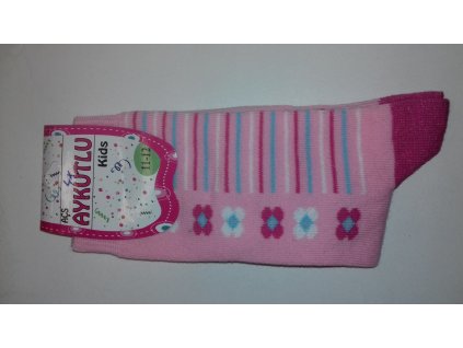 Detské ponožky - kvety s pásikmi (Farba Fialová, Veľkosť 9/10r)