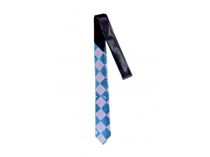 Úzka kravata s flitrami 145 cm, šachovnicový vzor, modrá farba (Farba Modrá, Veľkosť Neurčená)