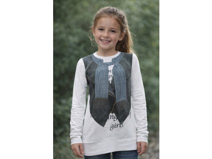 Dievčenské detské tričko s efektom vesty,šálu a s kamienkami