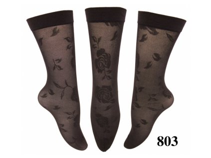 Kompresívne bezpätové silonkové ponožky LOTUS,vzor ruža (Farba Čierna, Veľkosť 36-40)