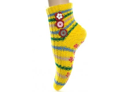 Ponožky - štrikované s ozdobnými gombíkmi (Farba Žltá, Veľkosť 22-26)