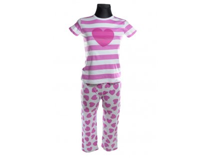 Dievčenský komplet - pyžamo srdce kráky rukáv (Farba Svetlofialová, Veľkosť 176)