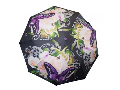Poloautomatický,vetruodolný dáždnik fialový motýl