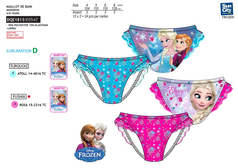 Detske FROZEN plavky volán - nohavičky monokiny Veľkosť: 8r, Farba: Tyrkysová
