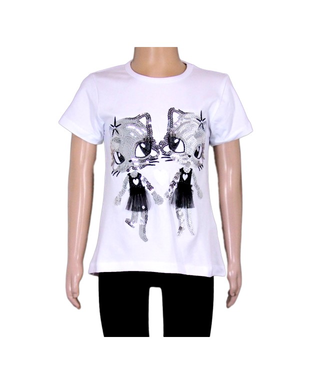 Tričko s mačkami Farba: Biela, Veľkosť: 104
