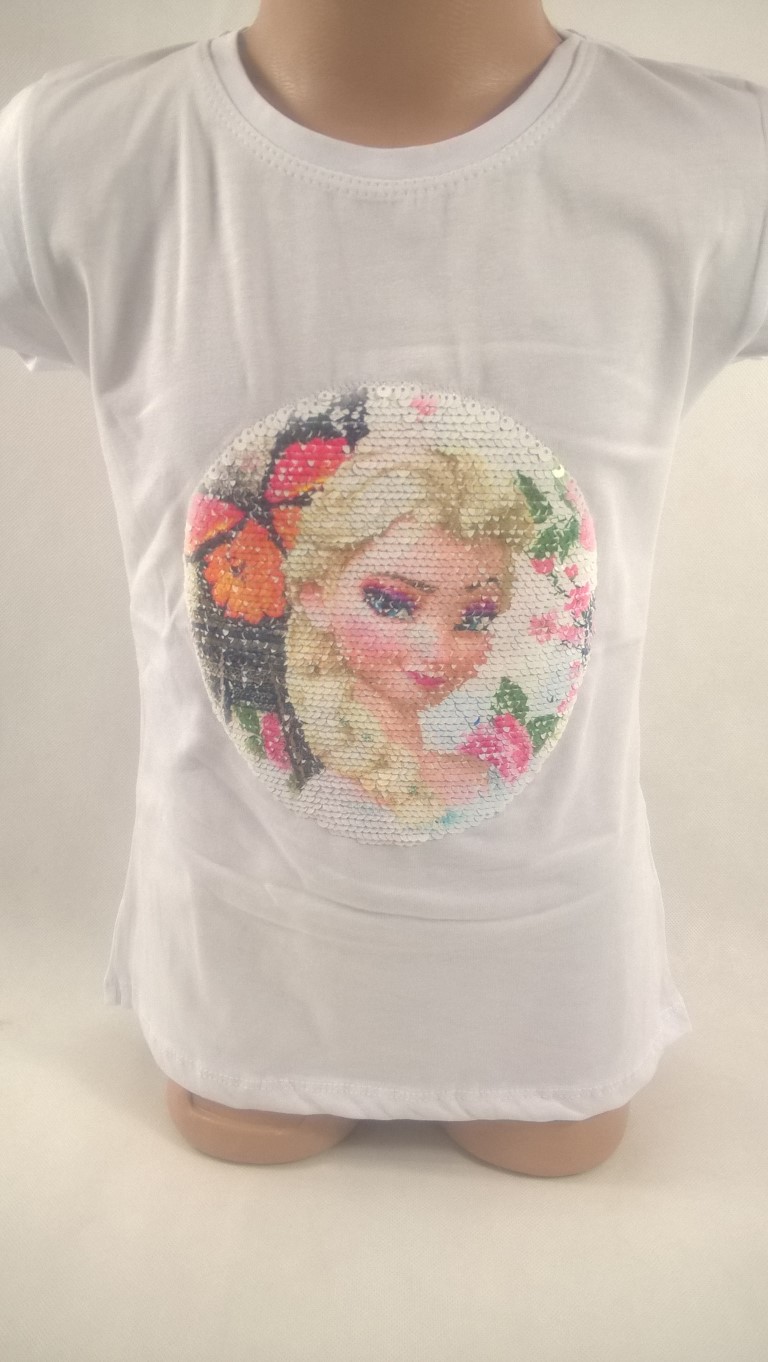 Dievčenské tričko Frozen - preklápacie flitre 110*128 Veľkosť: 128, Farba: Biela