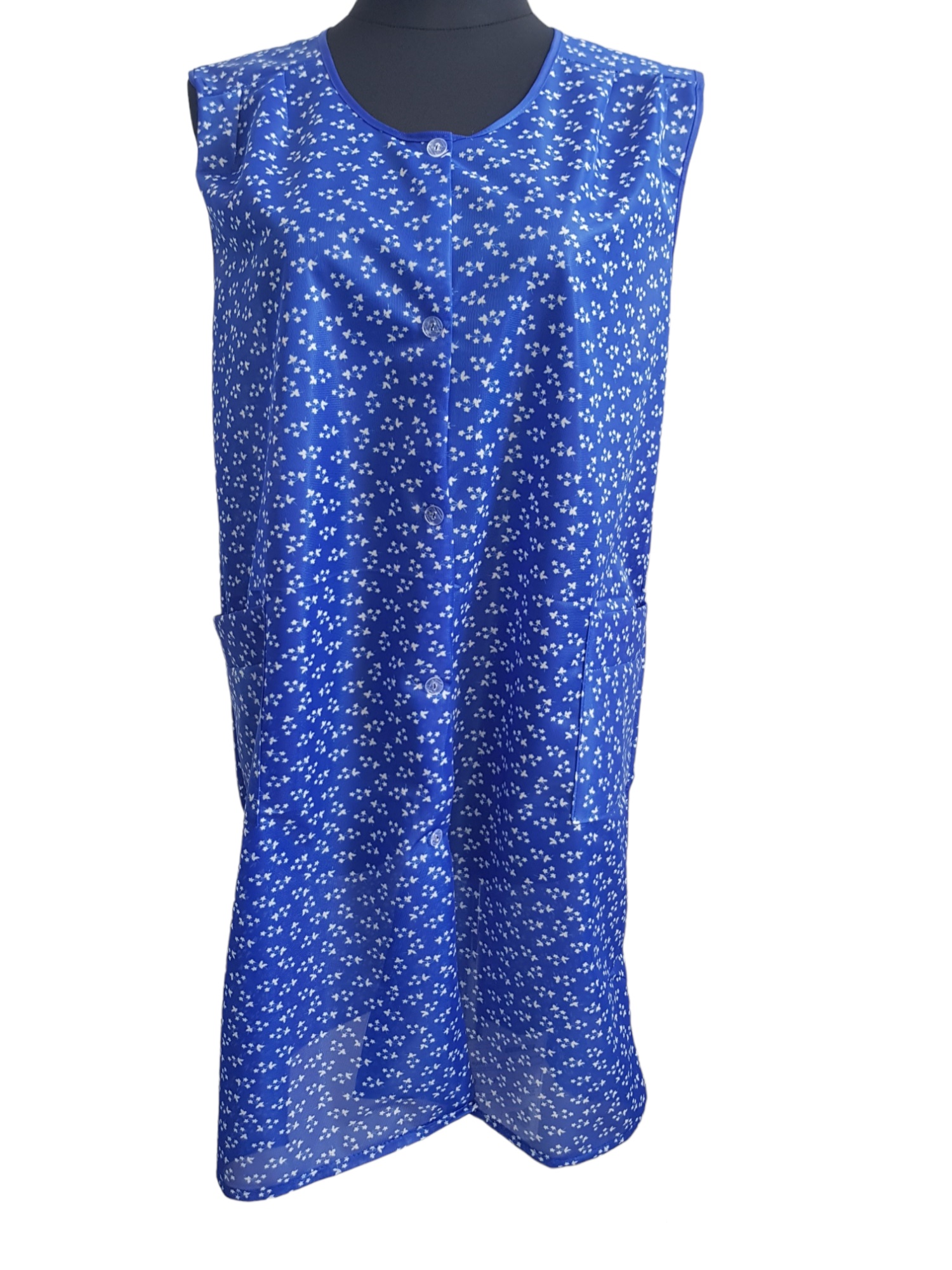 Zástera bez rukávov biele kvietky Veľkosť: 130cm, Farba: Tmavomodrá