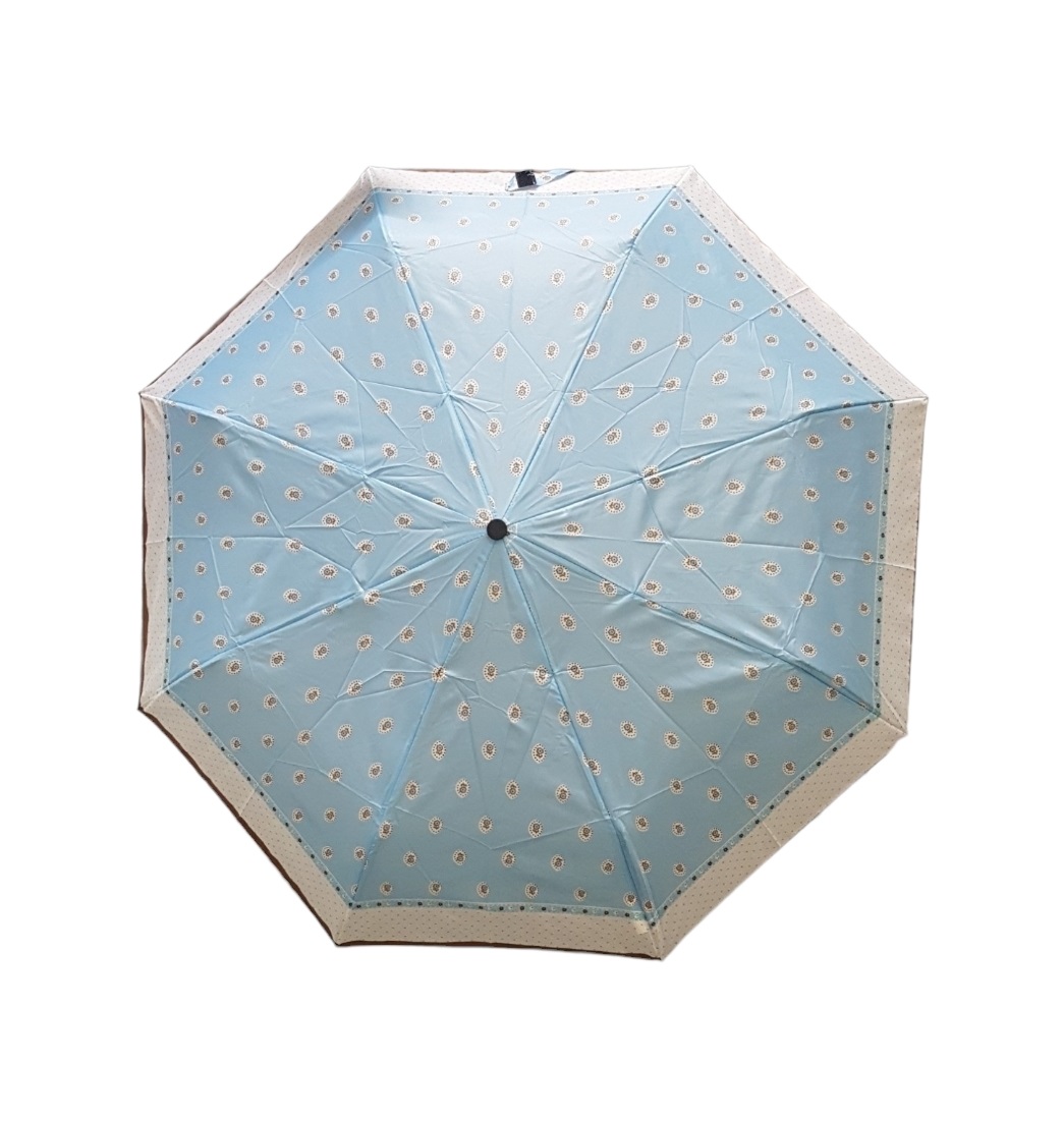Dáždnik skladací manuálny -hnedý lem Veľkosť: 98cm, Farba: Svetlomodrá