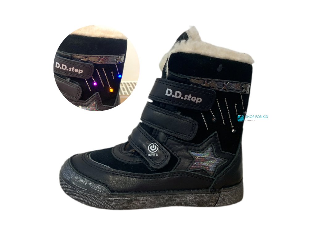 Zimní kotníkové boty D.D.step W068-767 černé s LED světýlky