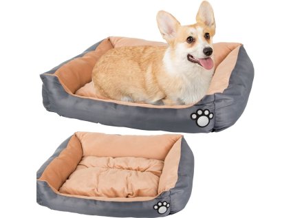 Plyšový pelech pre psa s vankúšom, 60 cm x 50 cm x 12 cm - sivý