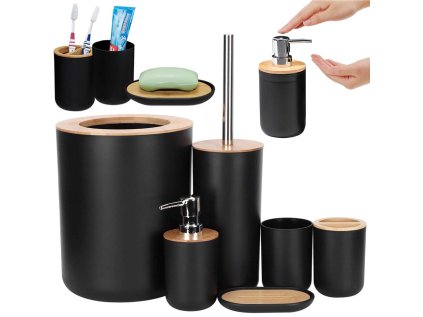 Kúpeľňová sada, WC kefa, dávkovač, kôš, čierna sada 6v1